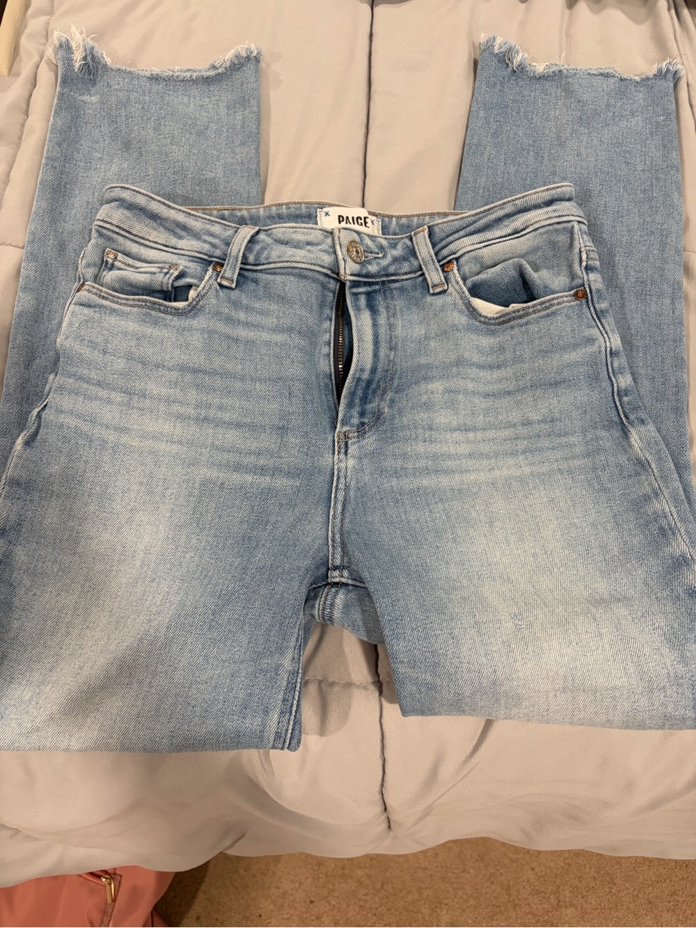 PAIGE Light Blue Cropped Ankle Jeans with Raw Hem